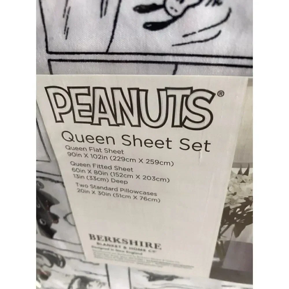 Peanuts‎ Snoopy Holiday Christmas Comic Strip Queen Size Soft Sheet Set NEW